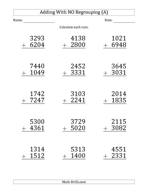 4 digit addition without regrouping